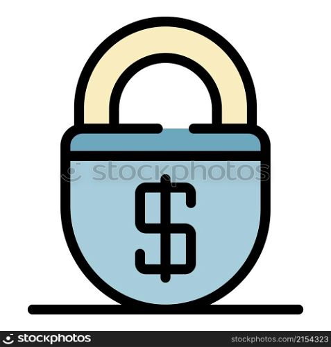 Dollar sign lock icon. Outline dollar sign lock vector icon color flat isolated. Dollar sign lock icon color outline vector