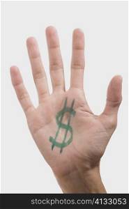 Dollar sign on a person&acute;s palm