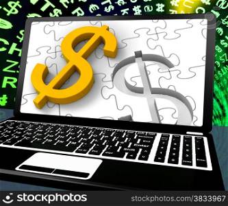 . Dollar Sign On Laptop Showing American Currency And Finances