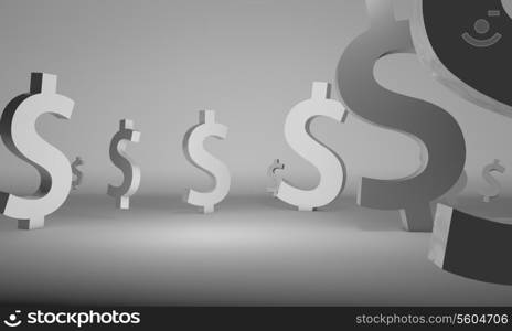 Dollar signs in chrome over pure white background