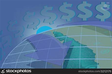 Dollar signs on a globe