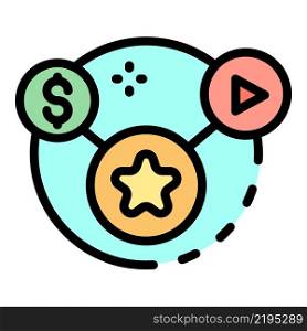 Dollar star and play icon. Outline dollar star and play vector icon color flat isolated. Dollar star and play icon color outline vector