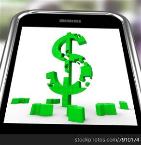 Dollar Symbol On Smartphone Showing American Bucks And Citizens&rsquo; Savings