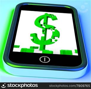 . Dollar Symbol On Smartphone Shows United Stated Earnings And Finances