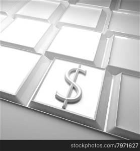 Dollar symbol over keyboard, 3d render, square image