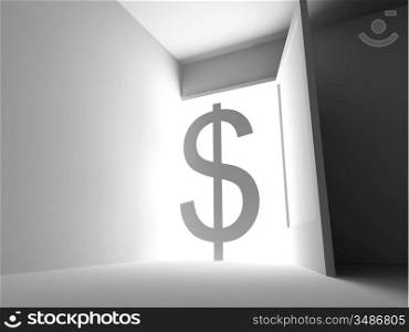 dollar symbol over the light wide open door