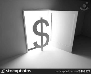 dollar symbol over the light wide open door