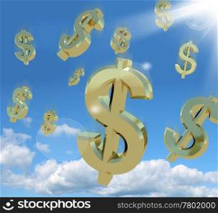 Dollar Symbols Falling From The Sky As A Sign Of Wealth. Dollar Symbols Falling From The Sky As A Sign Of Being Wealthy