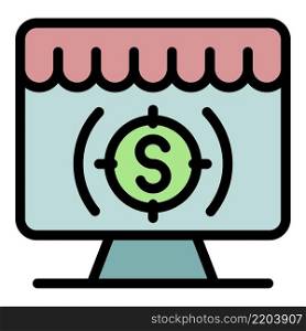 Dollar target on screen icon. Outline dollar target on screen vector icon color flat isolated. Dollar target on screen icon color outline vector