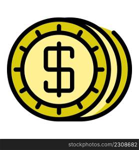 Dollar token icon. Outline dollar token vector icon color flat isolated. Dollar token icon color outline vector