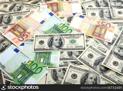 dollars and euro banknotes background