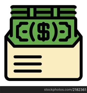 Dollars in an envelope icon. Outline dollars in an envelope vector icon color flat isolated. Dollars in an envelope icon color outline vector