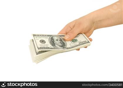 dollars in hand isolated on a white background