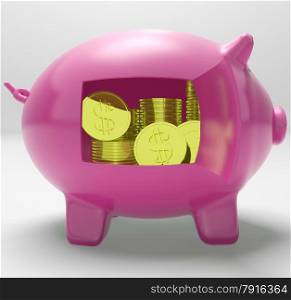 Dollars In Piggy Showing Rich American Fortune