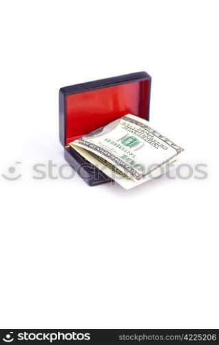 Dollars in the black box isolated on white