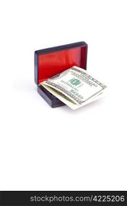 Dollars in the black box isolated on white