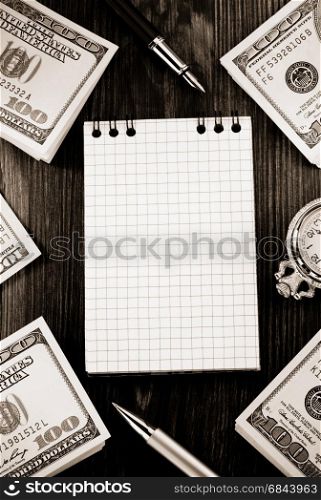dollars money banknotes on wood. dollars money banknotes on wooden background