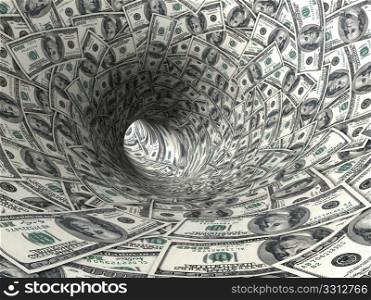 Dollars swirl 3d abstract illustration.