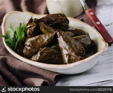 Dolma cabbage rolls grape leaves with filling
