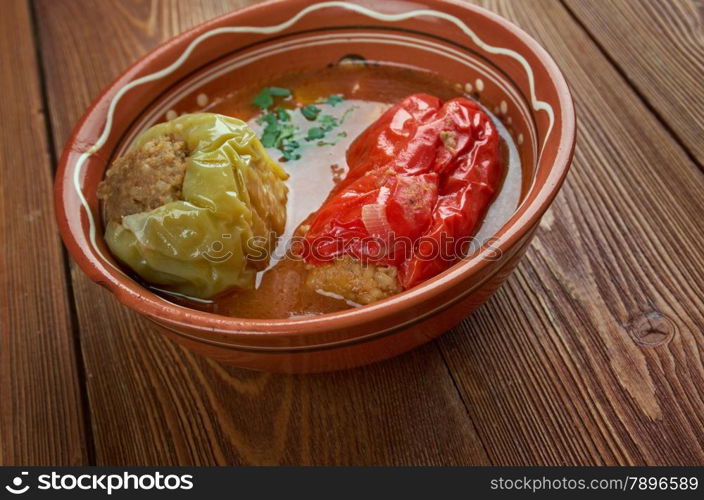 dolma-shurpa - soup with stuffed peppers.Uzbek cuisine