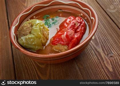 dolma-shurpa - soup with stuffed peppers.Uzbek cuisine