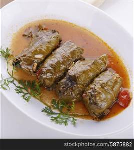 Dolma,Stuffed Grape Leaves with Meat and Rice
