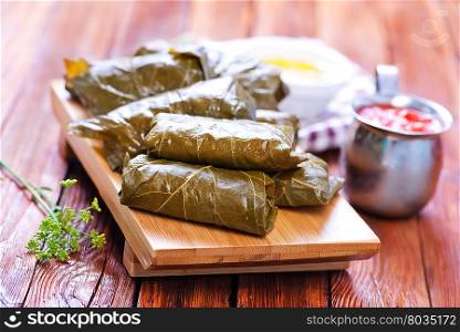 dolma with sauce and spice on the tray