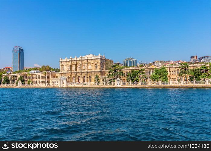 Dolmabahce Palace, view from the Bosphorus in Istanbul, Turkey.. Dolmabahce Palace, view from the Bosphorus, Istanbul, Turkey