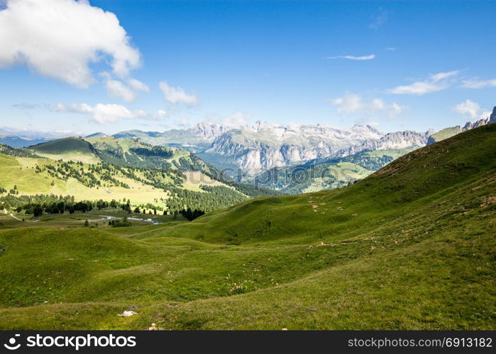 Dolomites Alps summer valley, Italy