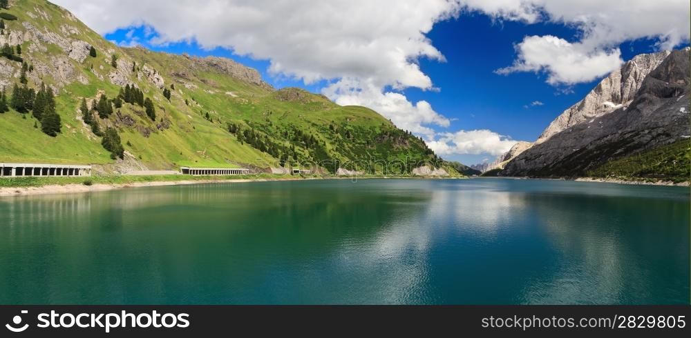 Dolomites - Fedaia lake, panoramic view