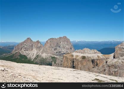 Dolomites from Saas Pordoi with Sassolungo - Langkofel mount