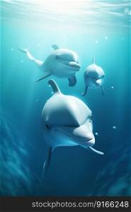 Dolphin in the sea underwater. Generative AI. High quality illustration. Dolphin in the sea underwater. Generative AI