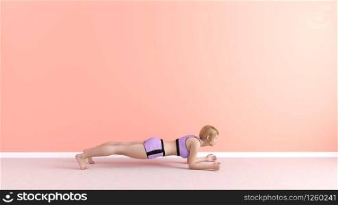 Dolphin Plank Yoga Pose Female Woman Demonstration Concept. Dolphin Plank Yoga Pose