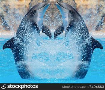 Dolphins jumping into the deep blue sea