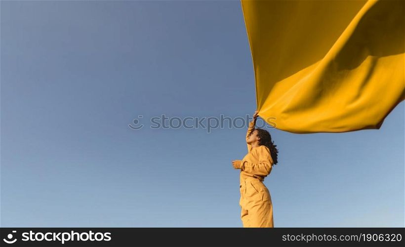 dom concept with woman holding cloth nature. High resolution photo. dom concept with woman holding cloth nature. High quality photo