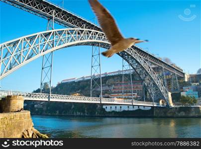 Dom Luis I Bridge over Douro river in Porto, Portugal.