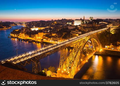 Dom Luiz bridge in Porto Portugal at dusk