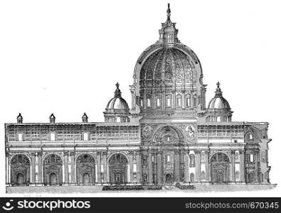 Dome Cup St. Peter in Rome, vintage engraved illustration. Industrial encyclopedia E.-O. Lami - 1875.