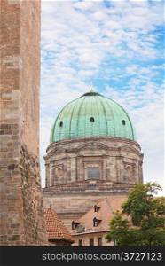 Dome of St Elisabeth church or Elisabethkirche in Nuremberg old town, Nurnberg, Franconia, Bavaria, Germany.