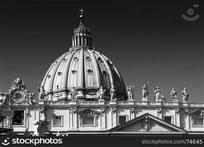 Dome of St Peter's Basilica in b&w, Vatican City, Rome, Italy