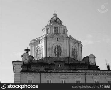 Dome of the church of San Lorenzo in Turin, Italy in black and white. San Lorenzo church in Turin in black and white