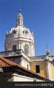 Dome of the late Baroque and Neo-Classical Royal Basilica and Convent of the Most Sacred Heart of Jesus, built in late 18th century in Lisbon, Portugal