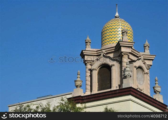 domed steeple of the Plaza Methodist Church on Olvera Street in Los Angeles
