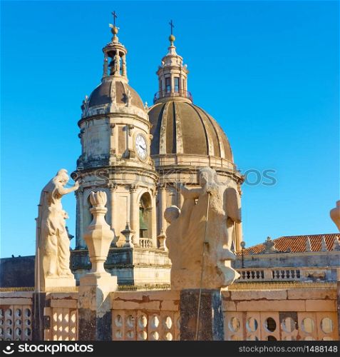 Domes and towers of Saint Agatha Cathedral in Catania, Sicily, Italy