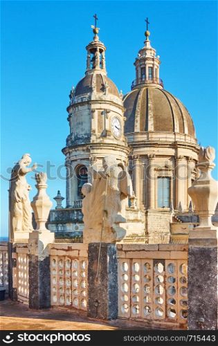 Domes and towers of Saint Agatha Cathedral in Catania, Sicily, Italy