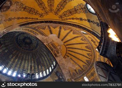 Domes inside Aya Sophya mosque in Istanbul, Turkey