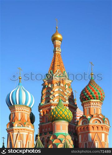 Domes of cathedral on Red Square in Moscow, Russia.