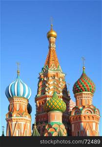 Domes of cathedral on Red Square in Moscow, Russia.