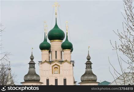 Domes of Rostov Kremlin in Rostov Velikiy, Russia.