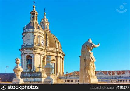 Domes of Saint Agatha Cathedral in Catania in Sicily, Italy